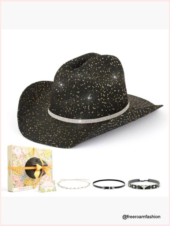 Sparkling Sequin Cowboy Hat with Thread Detail Cowgirl Hat for Parties main image 4